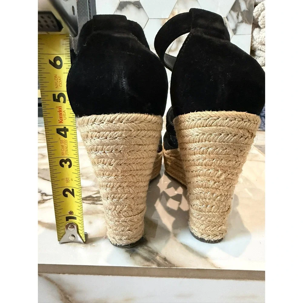 UGG Lucianna Wedge Sandals Womens 9.5 Black Suede Espadrille Platform Strappy